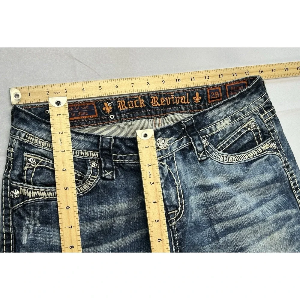 Rock Revival Elaina Bootcut‎ Jeans Size 28 Y2K Distressed Thick Stitch Flap